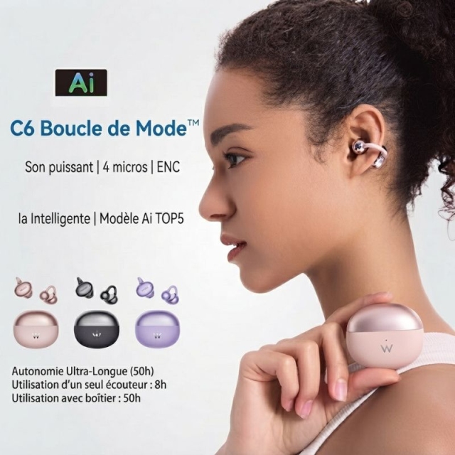 C6 AI Clip‑on Open‑Ear Wireless Bluetooth Earbuds | ENC Noise Reduction Long Battery Life