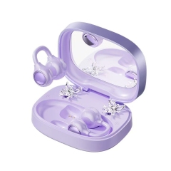 Écouteurs Bluetooth Sans Fil à Clip Oreille Ouverts Violet Lilas, Étui de Charge avec Miroir, Bijou Papillon DIY Amovible, Audio Spatial pour le Sport
