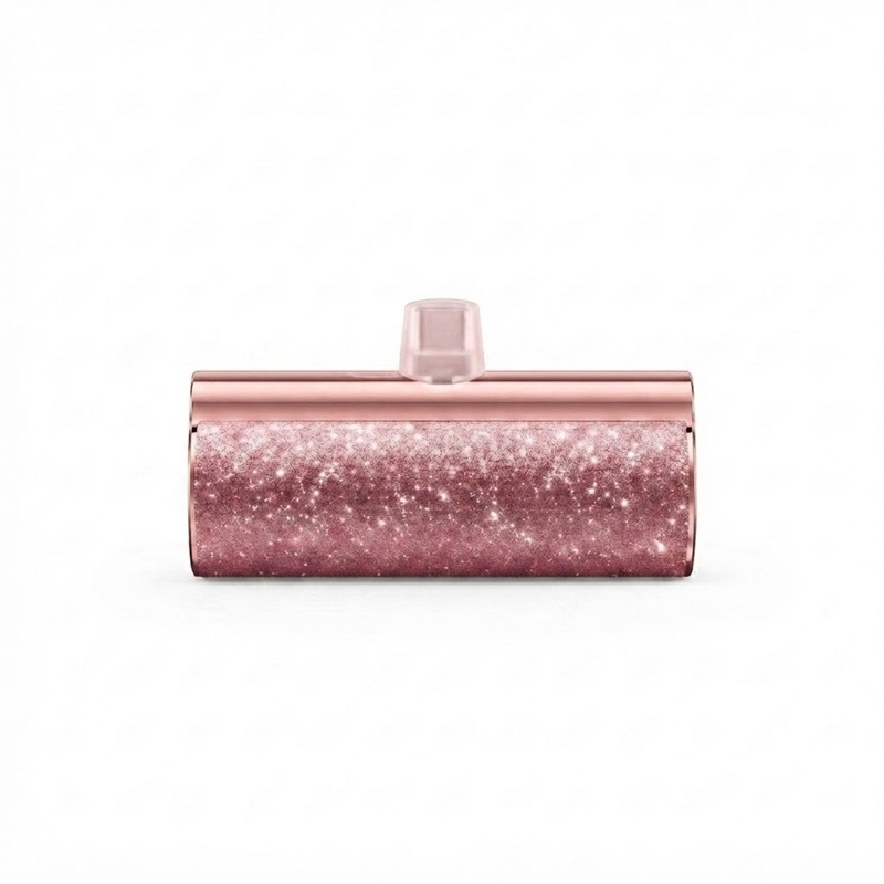 Lipstick‑Sized Portable Charger 5000mAh, Compact USB‑C Plug‑in Power Bank, Cord‑Free Mini Capsule External Battery Pack, Glitter Glam Design