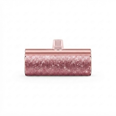 Lipstick‑Sized Portable Charger 5000mAh, Compact USB‑C Plug‑in Power Bank, Cord‑Free Mini Capsule External Battery Pack, Glitter Glam Design