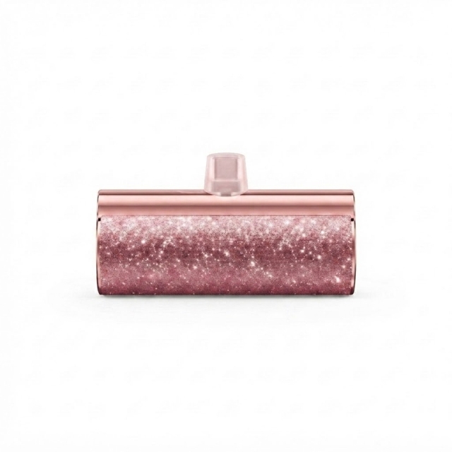 Lipstick‑Sized Portable Charger 5000mAh, Compact USB‑C Plug‑in Power Bank, Cord‑Free Mini Capsule External Battery Pack, Glitter Glam Design