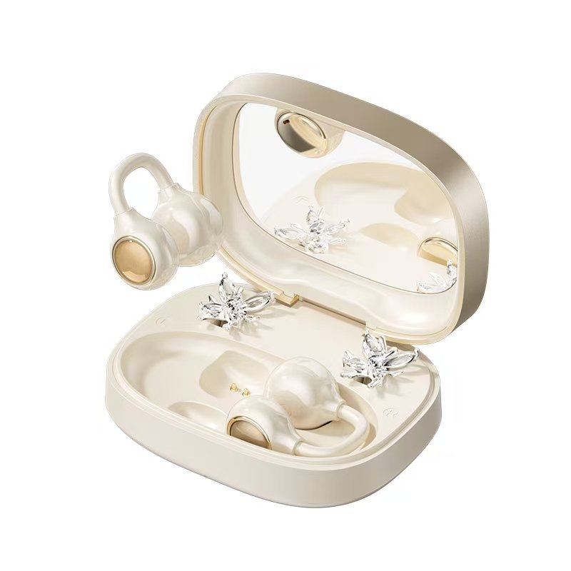 Butterfly Decor Open‑Ear Clip‑on Wireless Headphones, Bone Conduction Earbuds for Sport Office