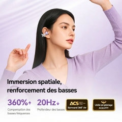 Écouteurs Bluetooth Sans Fil à Clip Oreille Ouverts Violet Lilas, Étui de Charge avec Miroir, Bijou Papillon DIY Amovible, Audio Spatial pour le Sport