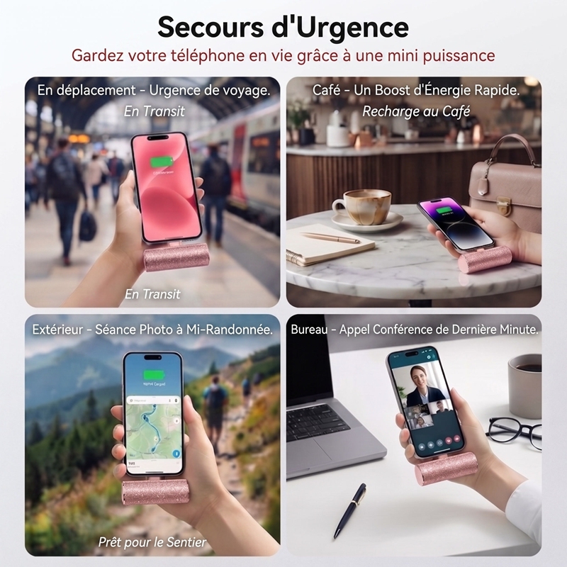Lipstick‑Sized Portable Charger 5000mAh, Compact USB‑C Plug‑in Power Bank, Cord‑Free Mini Capsule External Battery Pack, Glitter Glam Design