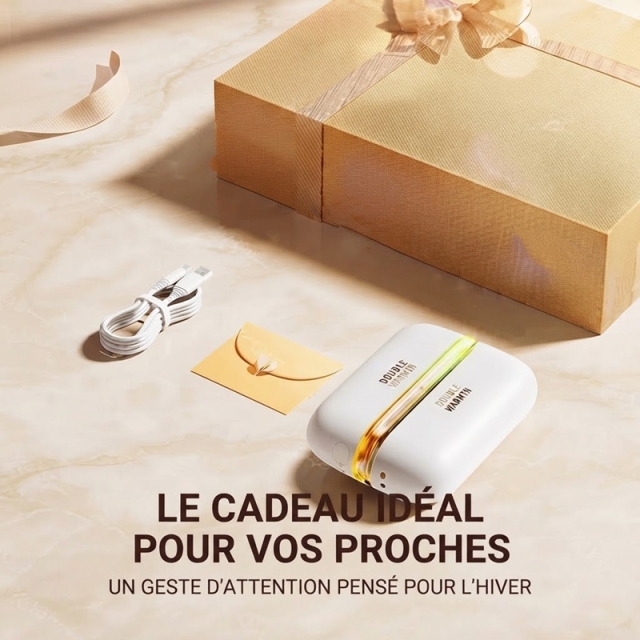 Chauffette de Mains Rechargeable Détachable Double Face, 10000 mAh, Affichage Numérique LED, 4 Niveaux de Chaleur, Cadeau d’Hiver