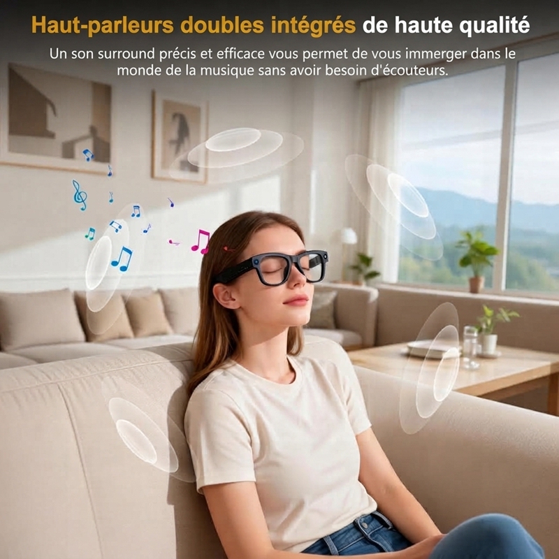 G02 Lunettes Intelligentes AI G02, Caméra HD 8MP Photo/Vidéo, Traduction IA en Temps Réel, Appel Bluetooth, Audio Ouvert, Verres Anti-Lumière Bleue