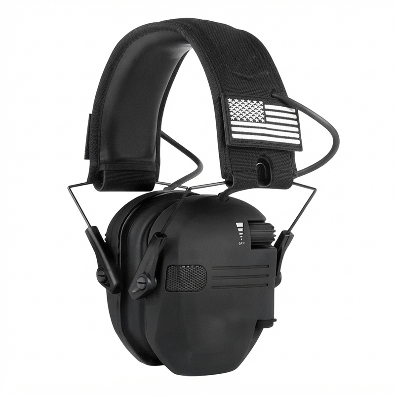 W1 Casque anti‑bruit électronique tactique pour tir, protection auditive NRR22, double micro amplification son ambiant, pliable pour tir et travaux industriels