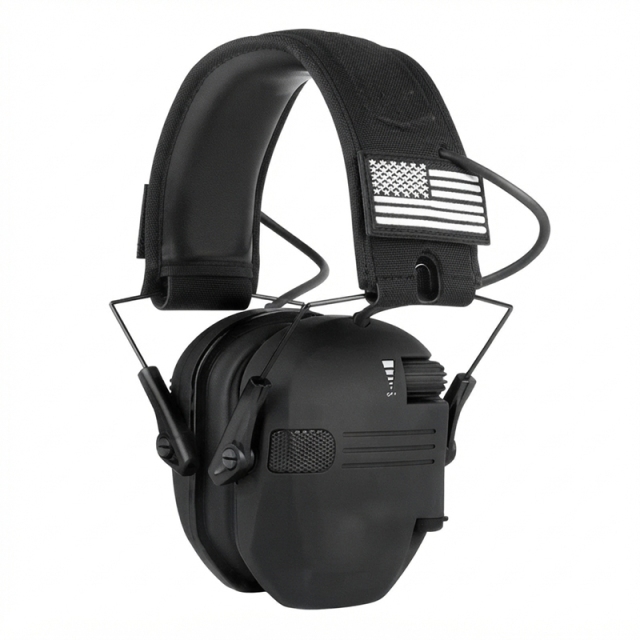 W1 Casque anti‑bruit électronique tactique pour tir, protection auditive NRR22, double micro amplification son ambiant, pliable pour tir et travaux industriels