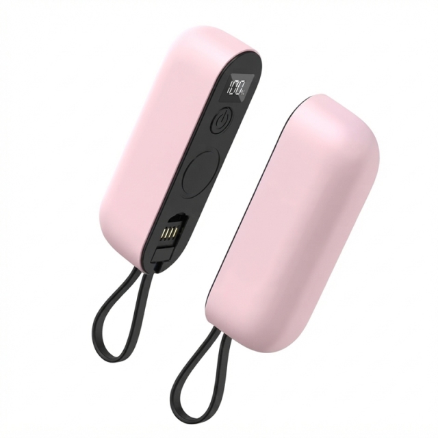 JLD606 Chauffe‑mains rose avec écran numérique, batterie externe 2‑en‑1, 3 niveaux de température, chauffe rapide en 3s rechargeable