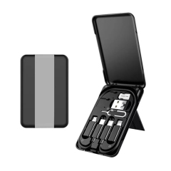 ST005 Boîte de rangement de câbles tout‑en‑un charge rapide PD 60W, câbles rétractables avec adaptateurs magnétiques, support téléphone intégré, rangement cartes SIM, kit numérique de voyage portable