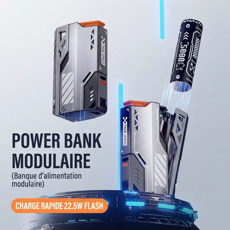 Banque d'alimentation modulaire à batterie interchangeable, charge rapide 22,5W, power bank extérieur style mécha, batterie remplaçable pour voyage et camping