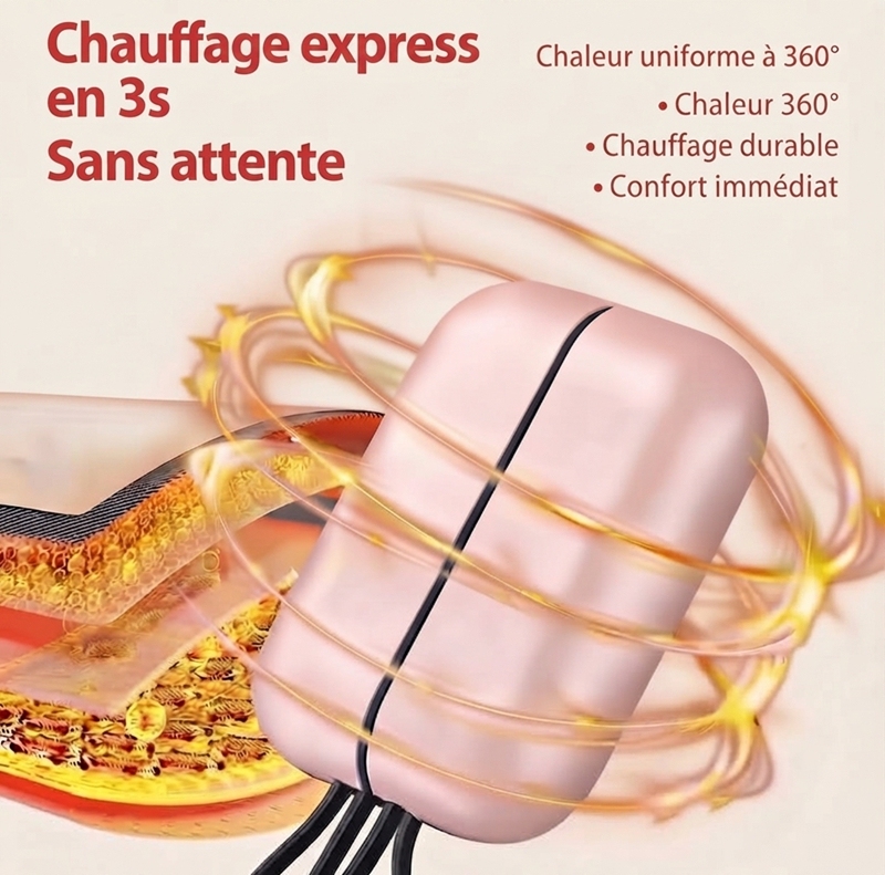 JLD606 Chauffe‑mains rose avec écran numérique, batterie externe 2‑en‑1, 3 niveaux de température, chauffe rapide en 3s rechargeable