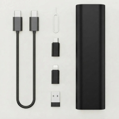 ST006 Kit de rangement de câble format stylo noir charge rapide PD 60W, ensemble multi‑adaptateurs avec rangement cartes SIM et mémoire, accessoire de voyage format poche