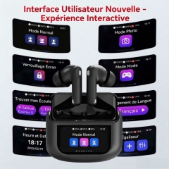 HE-076D Écouteurs Bluetooth sans fil ANC+ENC, boîtier de charge avec écran tactile couleur, haut‑parleur 13 mm, autonomie totale 32 h, intra‑auriculaires antibruit