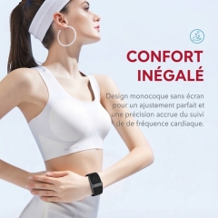 L02B Bracelet connecté fitness étanche IP68, surveillance fréquence cardiaque et VRC, compteur de calories, bande perforée respirante, sans écran
