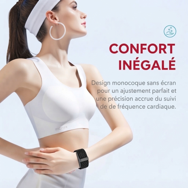 L02B Bracelet connecté fitness étanche IP68, surveillance fréquence cardiaque et VRC, compteur de calories, bande perforée respirante, sans écran