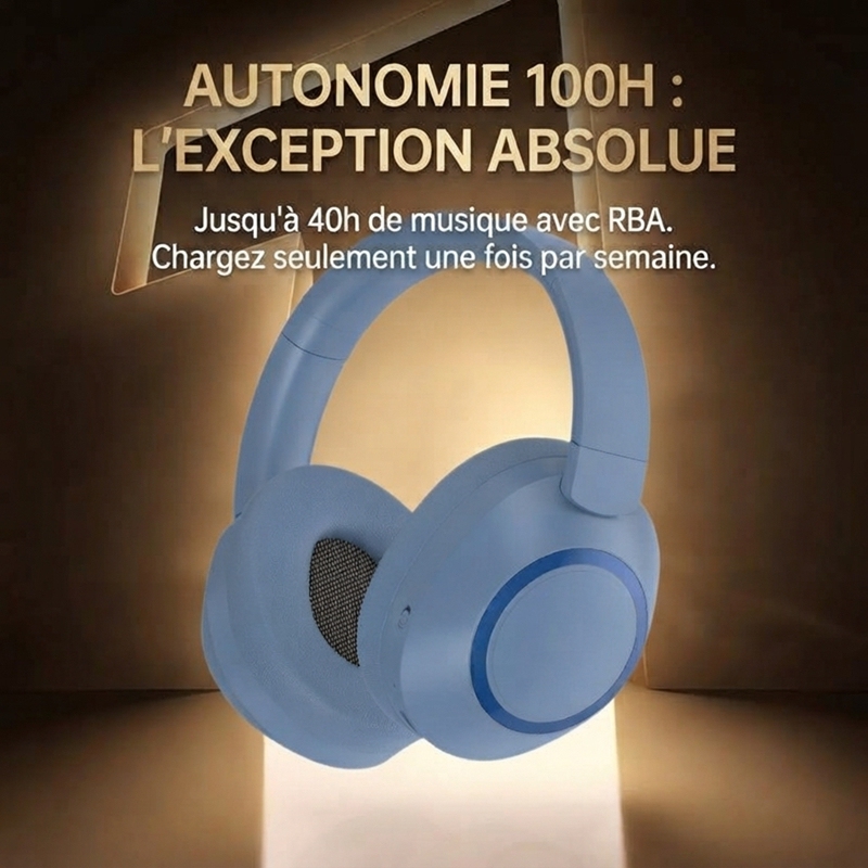 VJE85 Casque Bluetooth supra‑auriculaire à réduction de bruit ANC, autonomie 100H, coussinets en cuir protéiné respirant, appels nets, basculement multi‑appareils