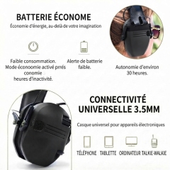 W1 Casque anti‑bruit électronique tactique pour tir, protection auditive NRR22, double micro amplification son ambiant, pliable pour tir et travaux industriels