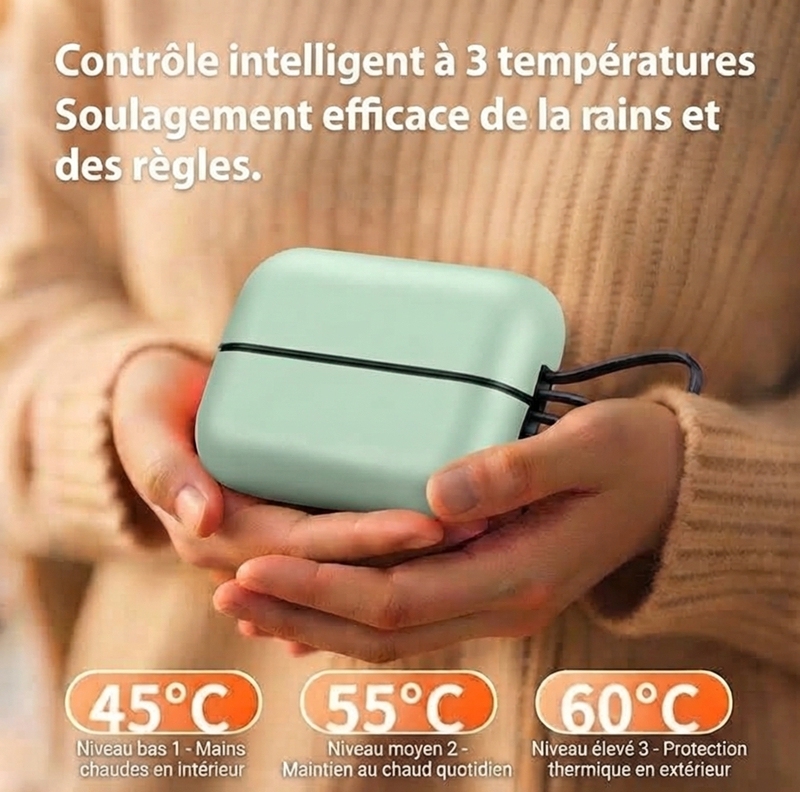 JLD606 Chauffe‑mains vert menthe avec écran numérique, batterie externe 2‑en‑1 rechargeable, 3 niveaux de température, chauffage rapide en 3 secondes