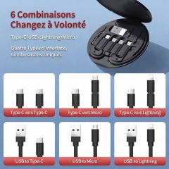 ST002 Boîte de rangement de câbles multifonction ronde tout‑en‑un avec support téléphone intégré, kit numérique voyage multi‑adaptateur avec rangement cartes SIM
