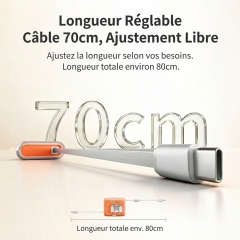 ST004 Boîte de rangement de câbles tout‑en‑un charge rapide PD 60W, câbles rétractables avec adaptateurs magnétiques, support téléphone intégré, rangement cartes SIM, kit numérique de voyage portable