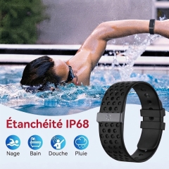 L02B Bracelet connecté fitness étanche IP68, surveillance fréquence cardiaque et VRC, compteur de calories, bande perforée respirante, sans écran