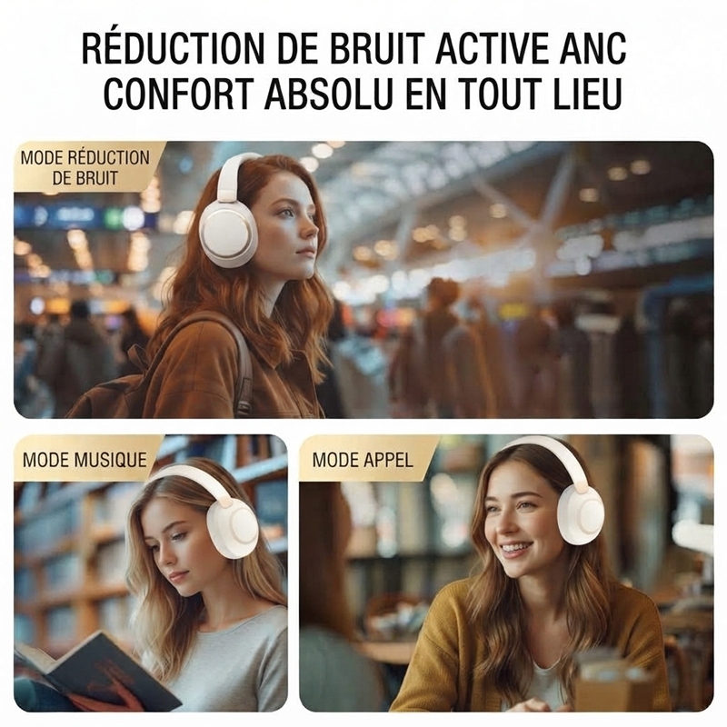 VJE85 ANC Active Noise Cancelling Over‑Ear Bluetooth Headphones, 100H Playtime, Soft Protein Leather Memory Foam Ear Cups, Clear Call, Multi‑Device Connection Wireless Headset