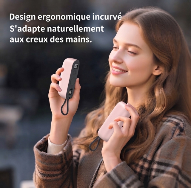 JLD606 Chauffe‑mains rose avec écran numérique, batterie externe 2‑en‑1, 3 niveaux de température, chauffe rapide en 3s rechargeable