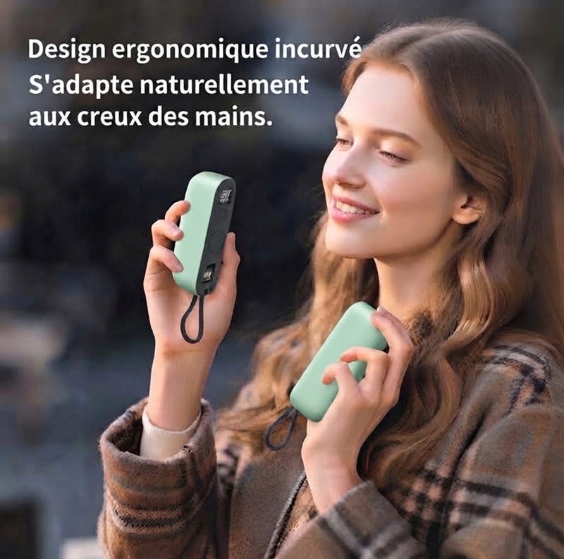 JLD606 Chauffe‑mains vert menthe avec écran numérique, batterie externe 2‑en‑1 rechargeable, 3 niveaux de température, chauffage rapide en 3 secondes