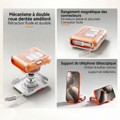 ST004 Boîte de rangement de câbles tout‑en‑un charge rapide PD 60W, câbles rétractables avec adaptateurs magnétiques, support téléphone intégré, rangement cartes SIM, kit numérique de voyage portable