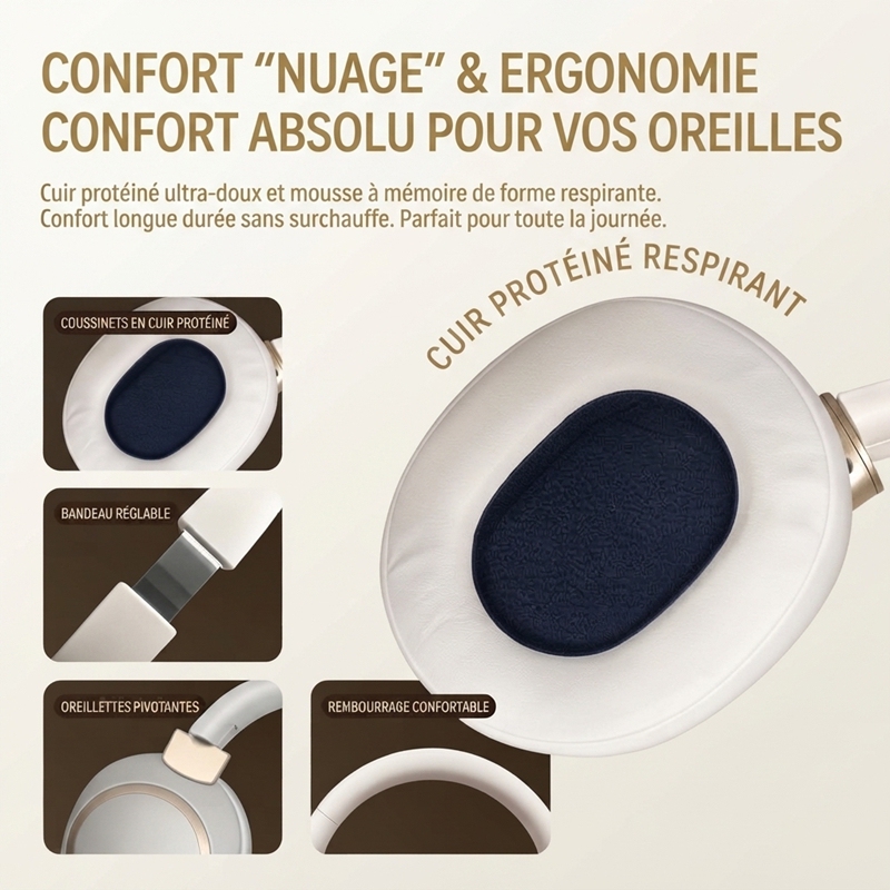 VJE85 ANC Active Noise Cancelling Over‑Ear Bluetooth Headphones, 100H Playtime, Soft Protein Leather Memory Foam Ear Cups, Clear Call, Multi‑Device Connection Wireless Headset