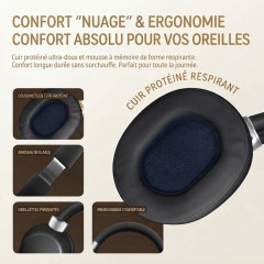 VJE85 Casque Bluetooth supra‑auriculaire à réduction de bruit ANC, autonomie 100H, coussinets respirants en cuir protéiné, appels clairs, basculement multi‑appareils