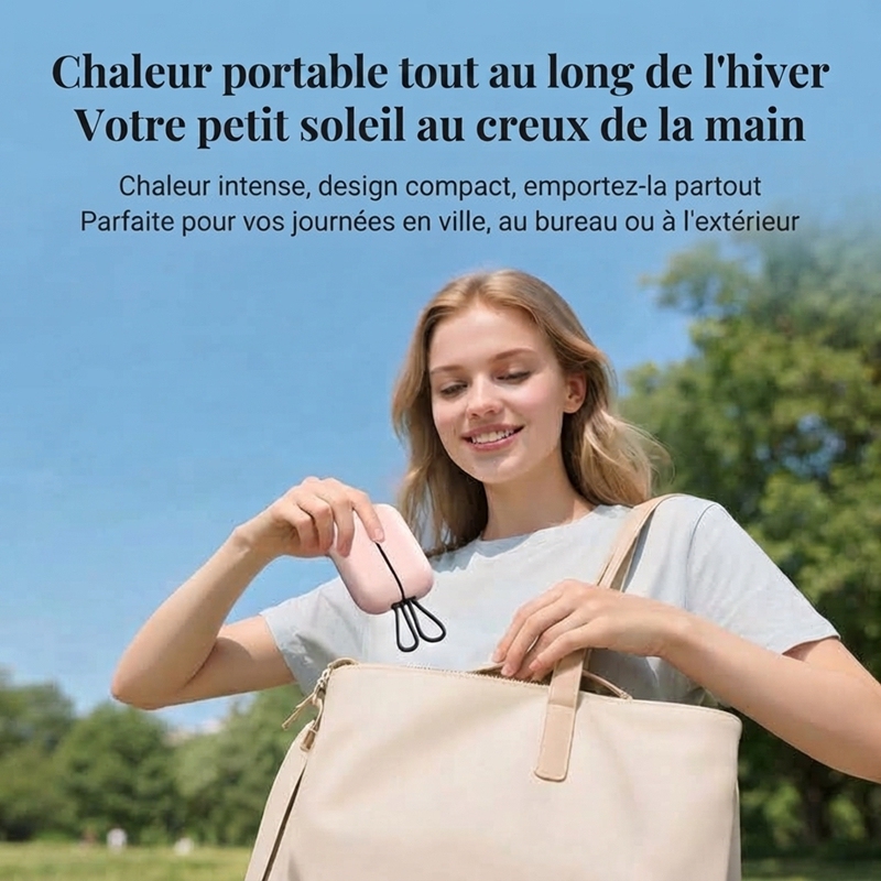 JLD606 Chauffe‑mains rose avec écran numérique, batterie externe 2‑en‑1, 3 niveaux de température, chauffe rapide en 3s rechargeable