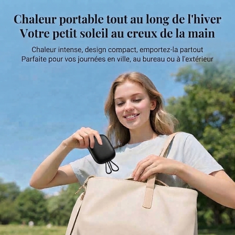 JLD606 Chauffe‑mains noir avec écran numérique, batterie externe 2‑en‑1 rechargeable, 3 niveaux de température, chauffage rapide en 3 secondes