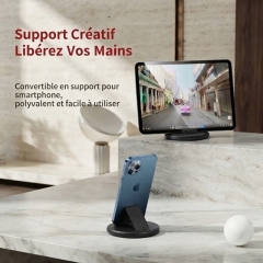 ST002 Boîte de rangement de câbles multifonction ronde tout‑en‑un avec support téléphone intégré, kit numérique voyage multi‑adaptateur avec rangement cartes SIM