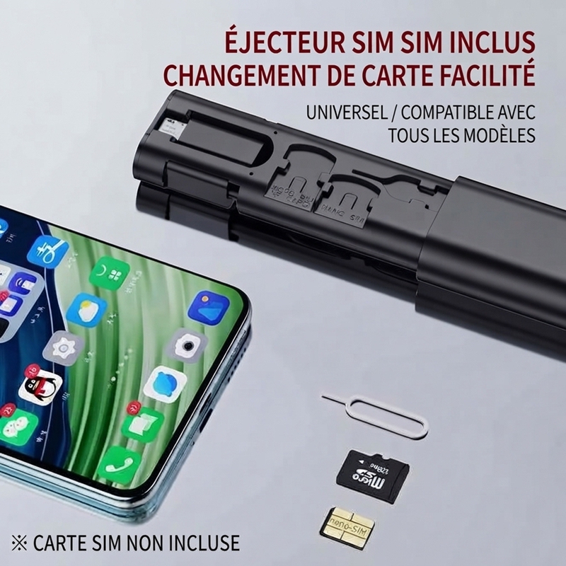 ST006 Kit de rangement de câble format stylo noir charge rapide PD 60W, ensemble multi‑adaptateurs avec rangement cartes SIM et mémoire, accessoire de voyage format poche