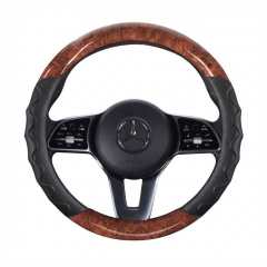 JX-025 Housse de volant automobile aspect bois, protection en cuir perforé respirant ergonomique à ondulations 3D, style affaires adaptabilité universelle
