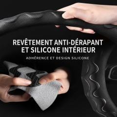 JX-025 Housse de volant automobile aspect bois, protection en cuir perforé respirant ergonomique à ondulations 3D, style affaires adaptabilité universelle