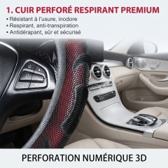 JX-023 Housse de volant automobile nid‑d’abeille fibre de carbone noir‑rouge, protection de volant 3D respirante antidérapante, adaptabilité universelle
