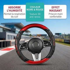 JX-022 Housse de volant automobile nid‑d’abeille fibre de carbone rouge‑noir, protection ergonomique 3D massante antidérapante respirante, adaptabilité universelle