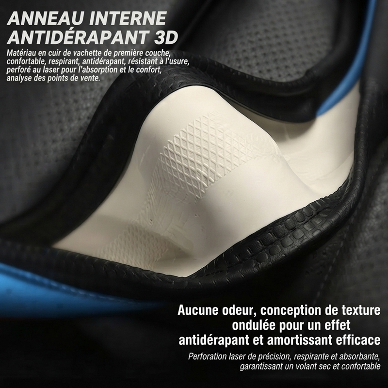 JX-021 Housse de volant automobile vague bleu et noir, protection en cuir perforé respirant antidérapant ergonomique 3D, adaptabilité universelle