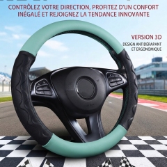 JX-019 Housse de volant automobile motif fibre de carbone vert menthe, protection ergonomique 3D antidérapante en cuir perforé respirant, adaptabilité universelle