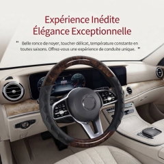 JX-025 Housse de volant automobile aspect bois, protection en cuir perforé respirant ergonomique à ondulations 3D, style affaires adaptabilité universelle