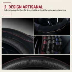 JX-023 Housse de volant automobile nid‑d’abeille fibre de carbone noir‑rouge, protection de volant 3D respirante antidérapante, adaptabilité universelle