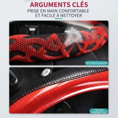 JX-022 Housse de volant automobile nid‑d’abeille fibre de carbone rouge‑noir, protection ergonomique 3D massante antidérapante respirante, adaptabilité universelle