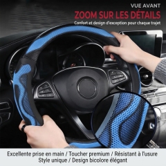 JX-021 Housse de volant automobile vague bleu et noir, protection en cuir perforé respirant antidérapant ergonomique 3D, adaptabilité universelle