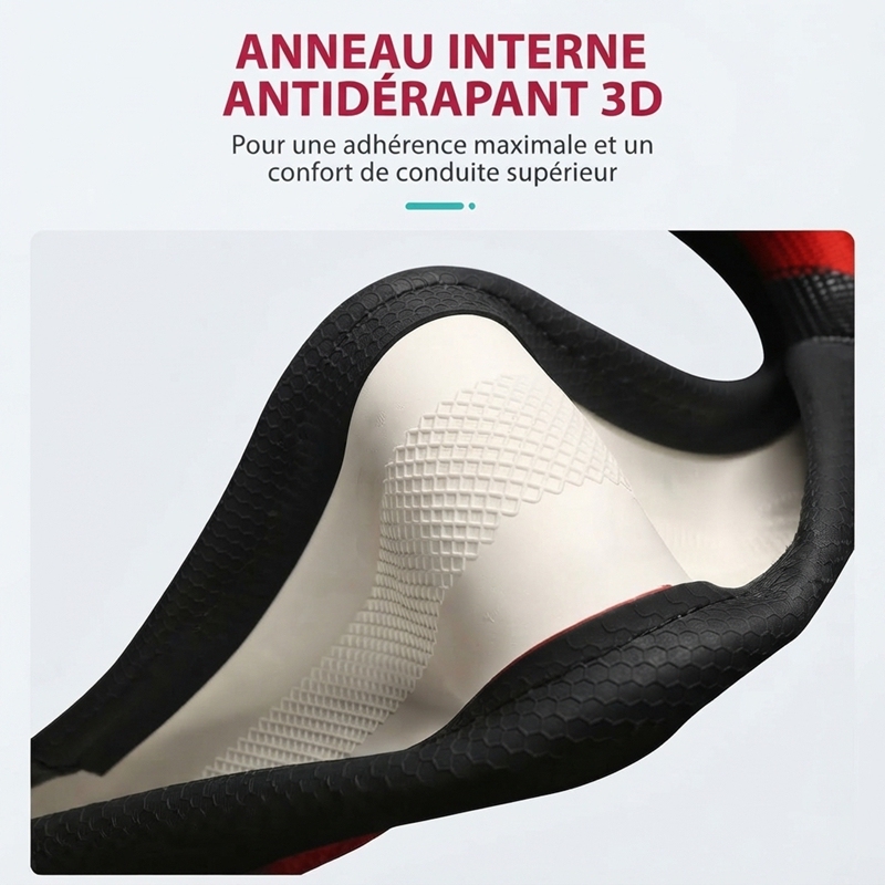 JX-022 Housse de volant automobile nid‑d’abeille fibre de carbone rouge‑noir, protection ergonomique 3D massante antidérapante respirante, adaptabilité universelle