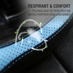 JX-021 Housse de volant automobile vague bleu et noir, protection en cuir perforé respirant antidérapant ergonomique 3D, adaptabilité universelle