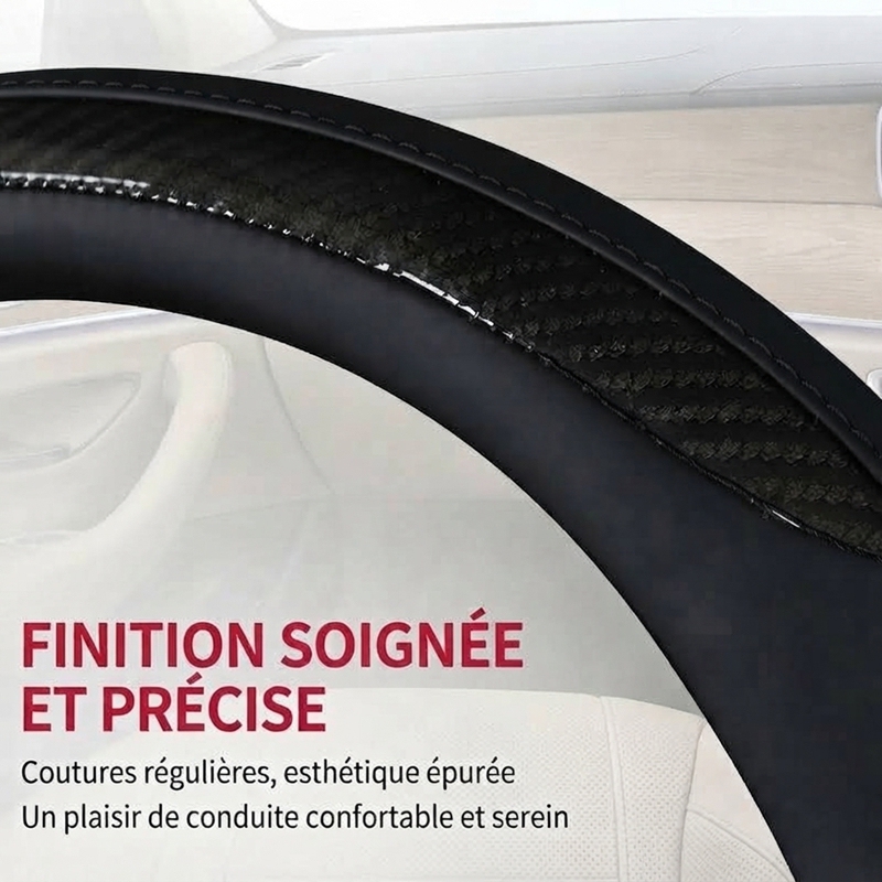 JX-019 Housse de volant automobile motif fibre de carbone vert menthe, protection ergonomique 3D antidérapante en cuir perforé respirant, adaptabilité universelle