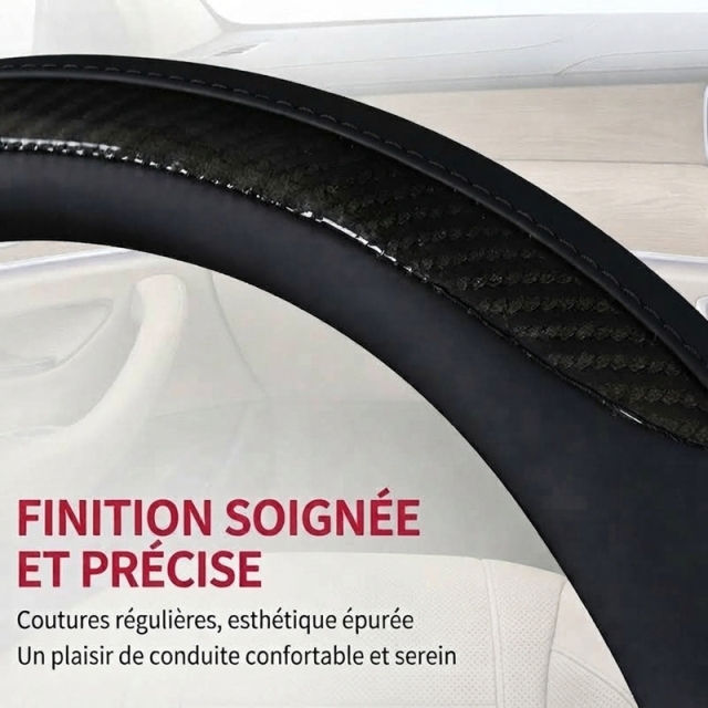 JX-019 Housse de volant automobile motif fibre de carbone vert menthe, protection ergonomique 3D antidérapante en cuir perforé respirant, adaptabilité universelle